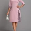 Pink Button Geometric Print A Line Dress