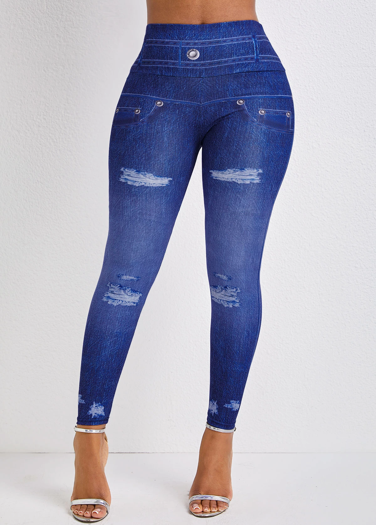 Denim Blue High Waisted Ankle Length Leggings - Image 5
