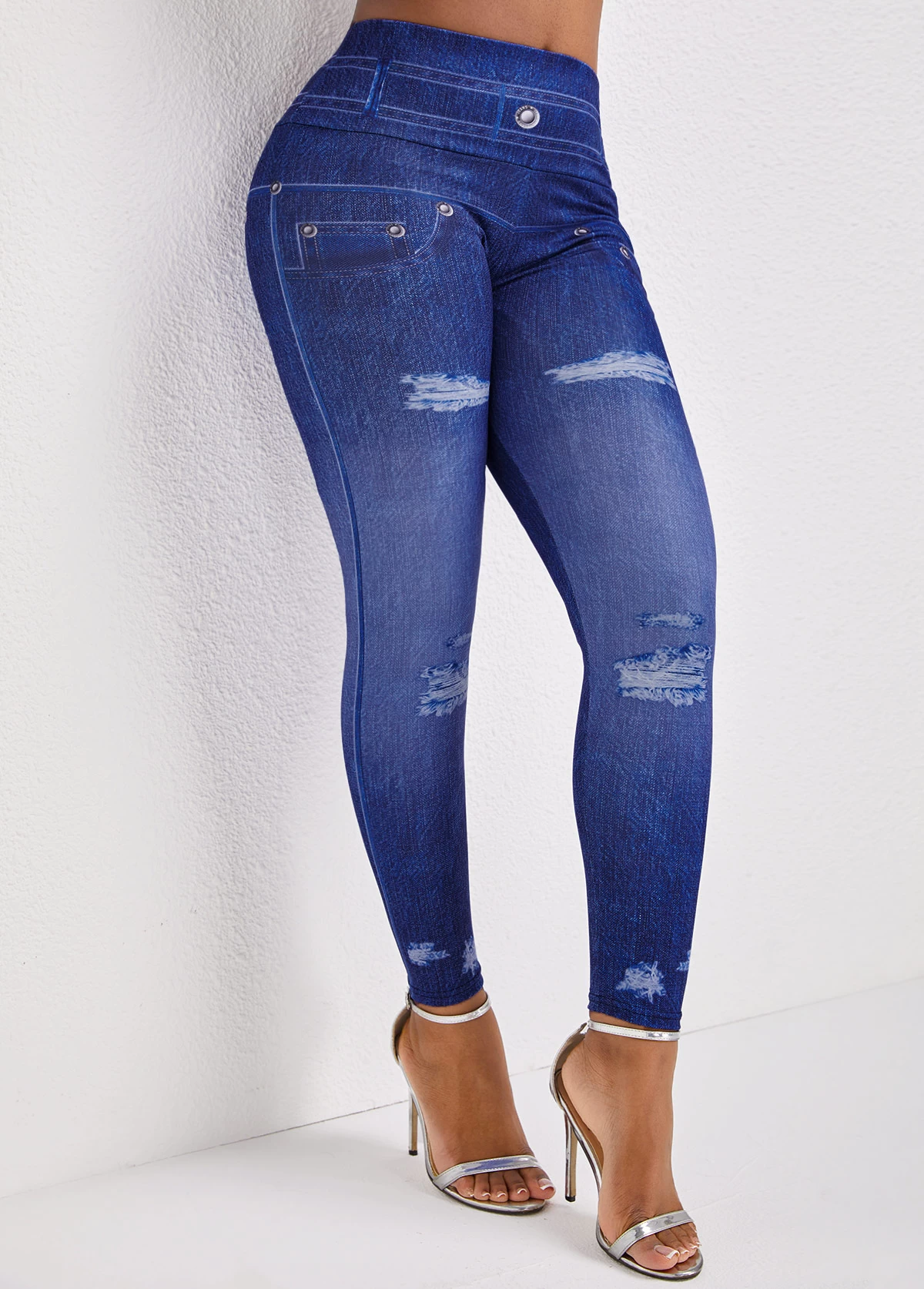 Denim Blue High Waisted Ankle Length Leggings - Image 2