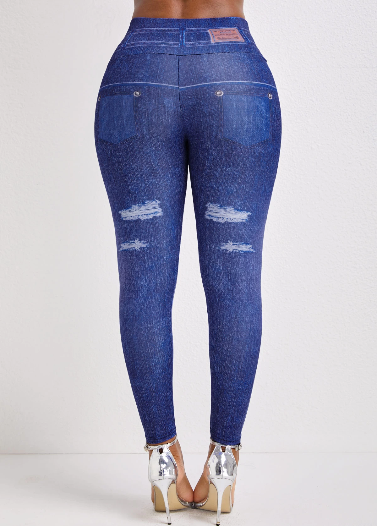 Denim Blue High Waisted Ankle Length Leggings - Image 3