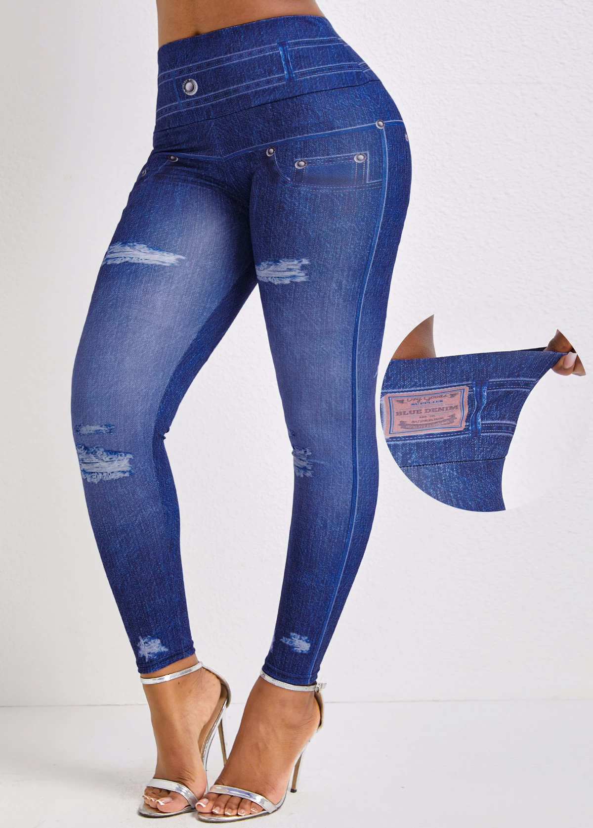 Denim Blue High Waisted Ankle Length Leggings