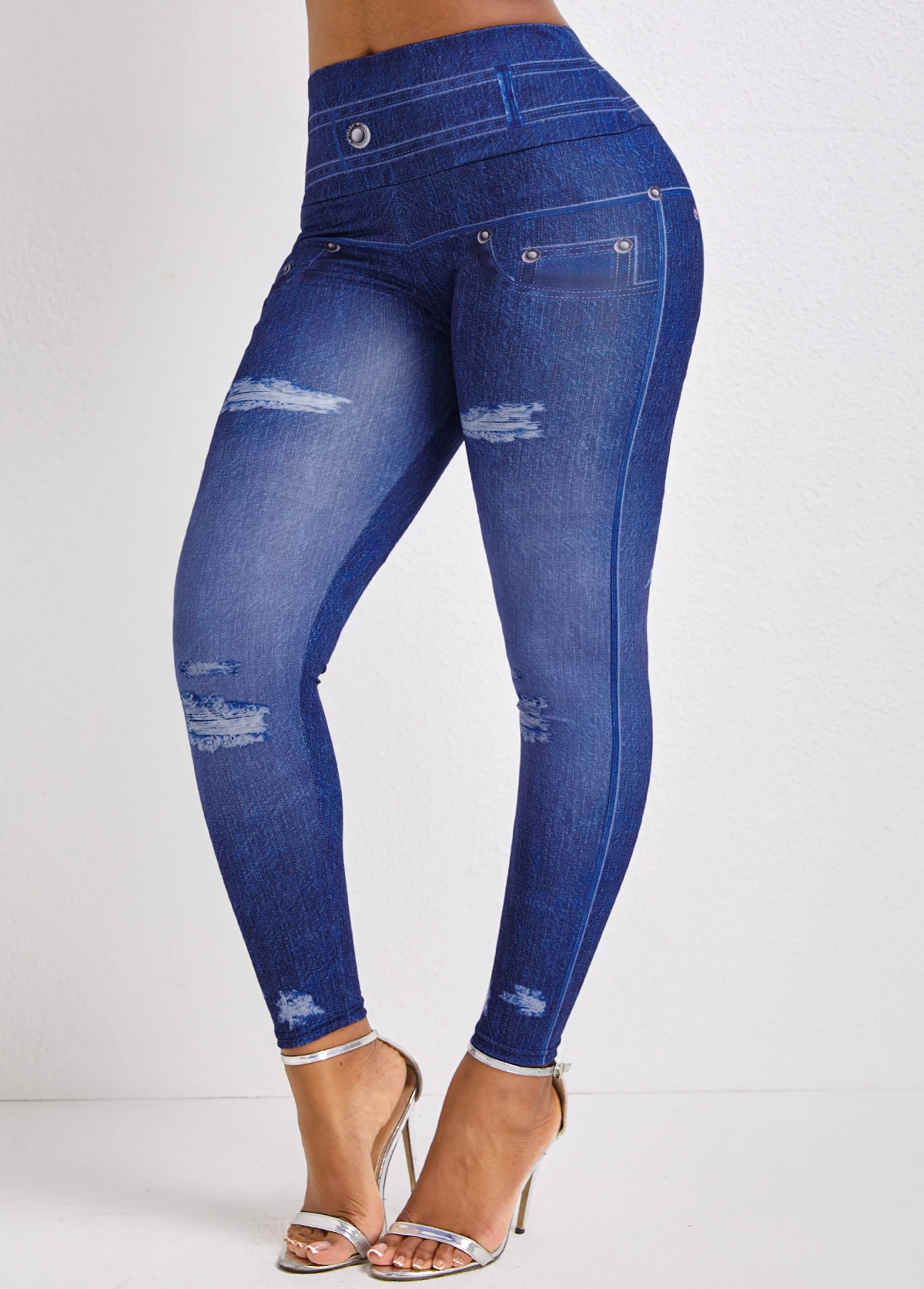 Denim Blue High Waisted Ankle Length Leggings - Image 4
