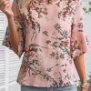 Dusty Pink Button Floral Print Blouse