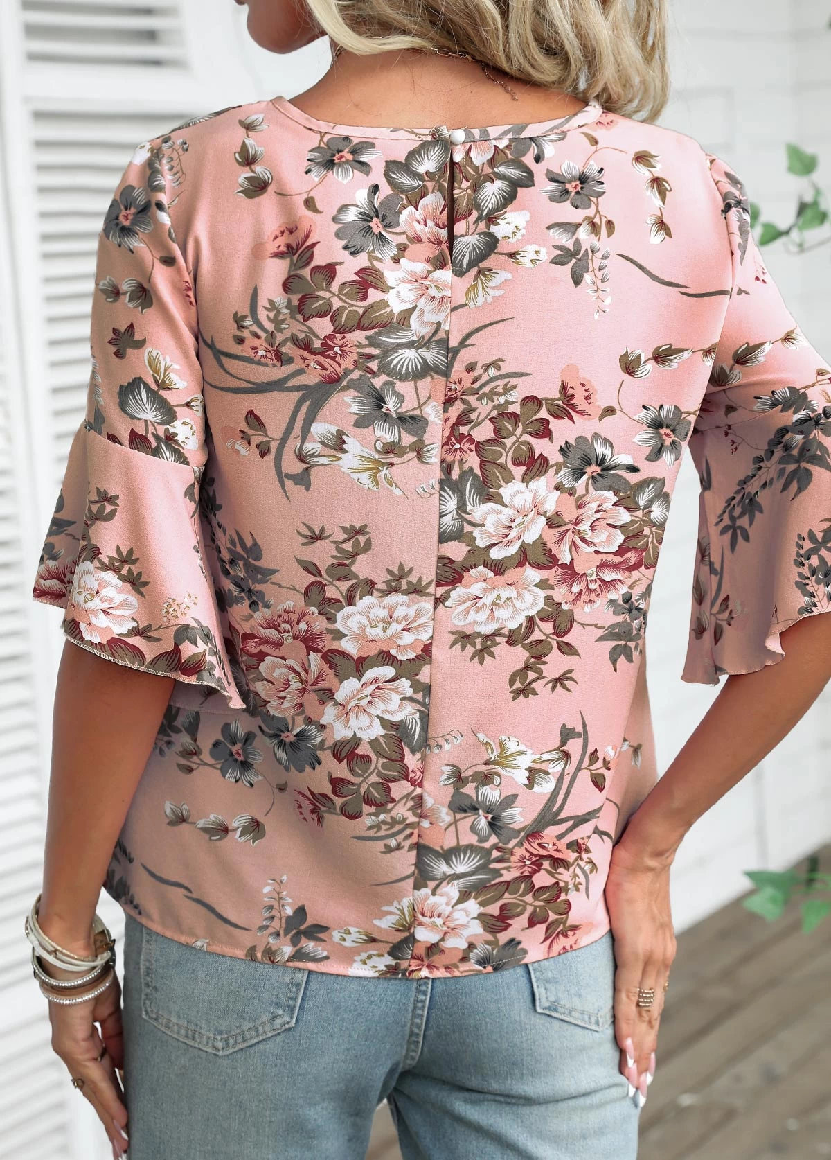 Dusty Pink Button Floral Print Blouse - Image 2