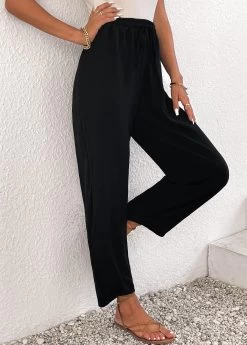 Black Lightweight Jogger Elastic Waist High Waisted Pants