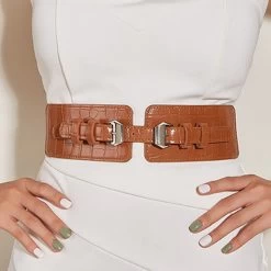 Dark Coffee Rectangle Faux Leather Belt