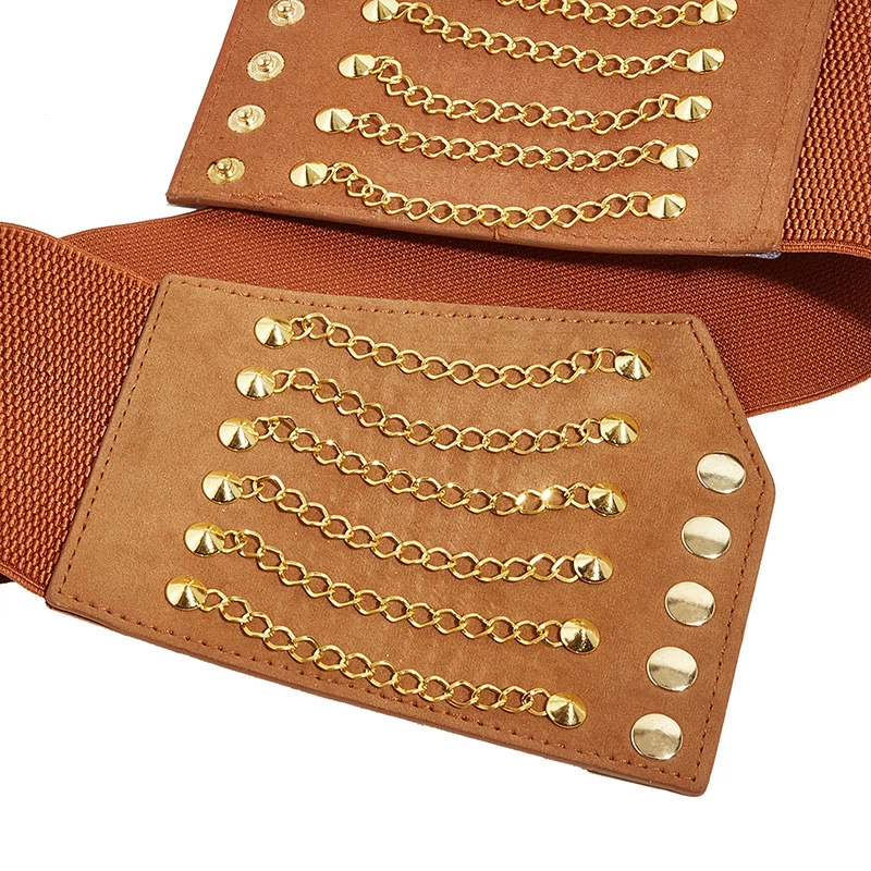 Dark Camel Layered Chain Detail Metal Belt - Image 2
