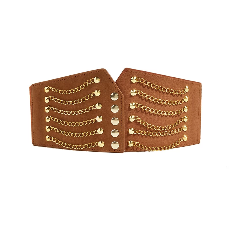 Dark Camel Layered Chain Detail Metal Belt