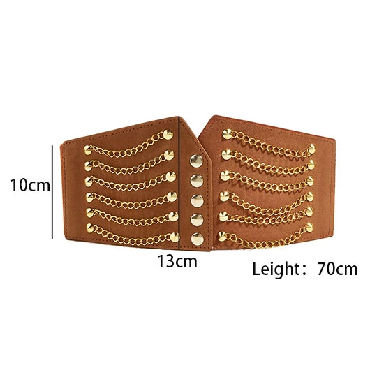Dark Camel Layered Chain Detail Metal Belt - Image 3