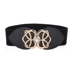 Black Heart Elastic Faux Leather Belt