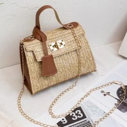 Dark Coffee Turnlock Chains Shoulder Bag