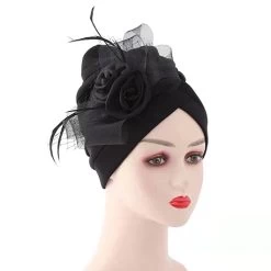 Patchwork Cotton Detail Black Turban Hat