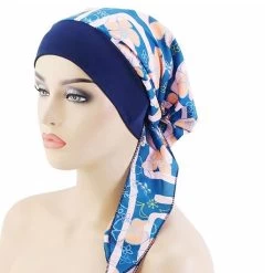 Patchwork Blue Tribal Print Turban Hat