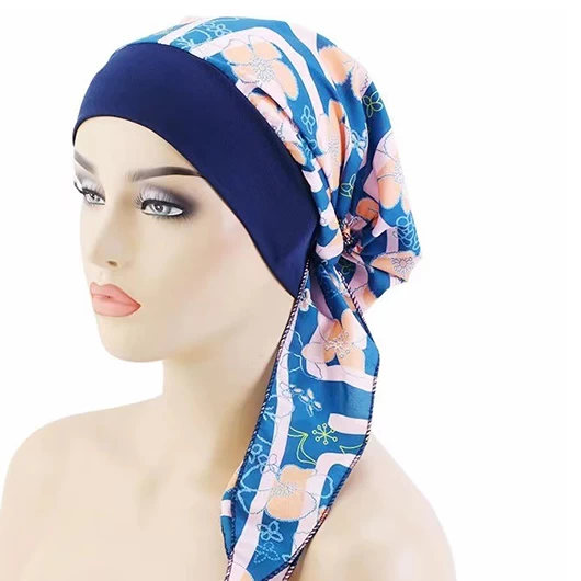Patchwork Blue Tribal Print Turban Hat