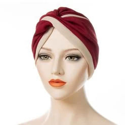 Patchwork Twist Wine Red Turban Hat