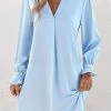 Light Blue Ruched Short Shift Dress