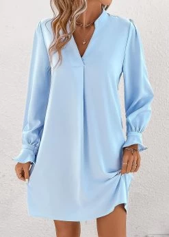Light Blue Ruched Short Shift Dress
