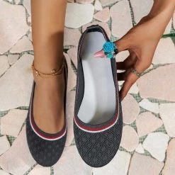 Dark Grey Contrast Binding Mesh Point Toe Falt