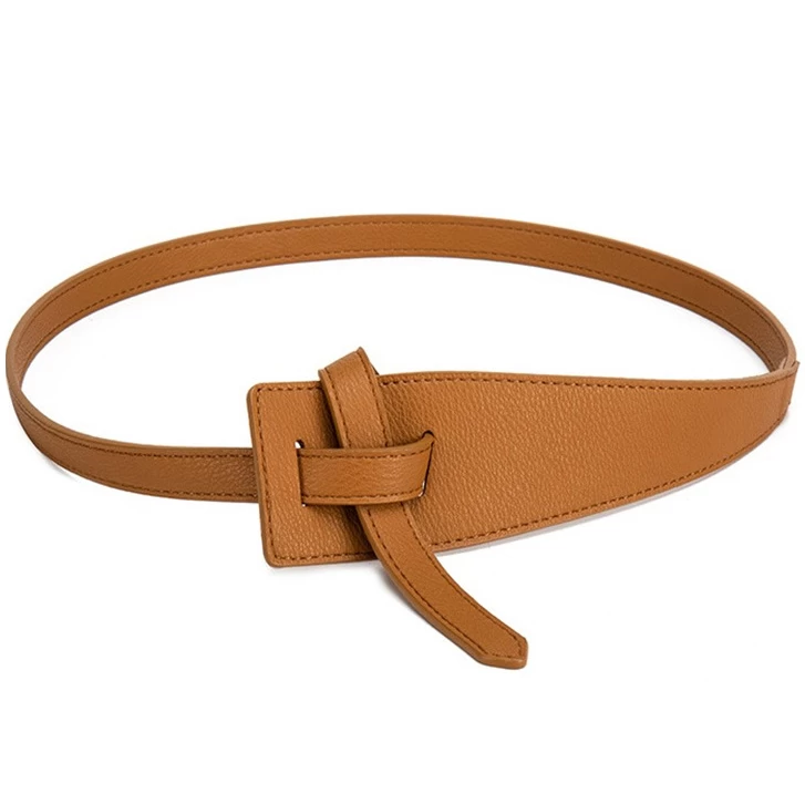 Twist Faux Leather Dark Camel Belt - Image 2