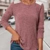 Dark Reddish Purple Patchwork Long Sleeve T Shirt
