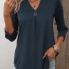 Split Neck Navy Circular Ring T Shirt