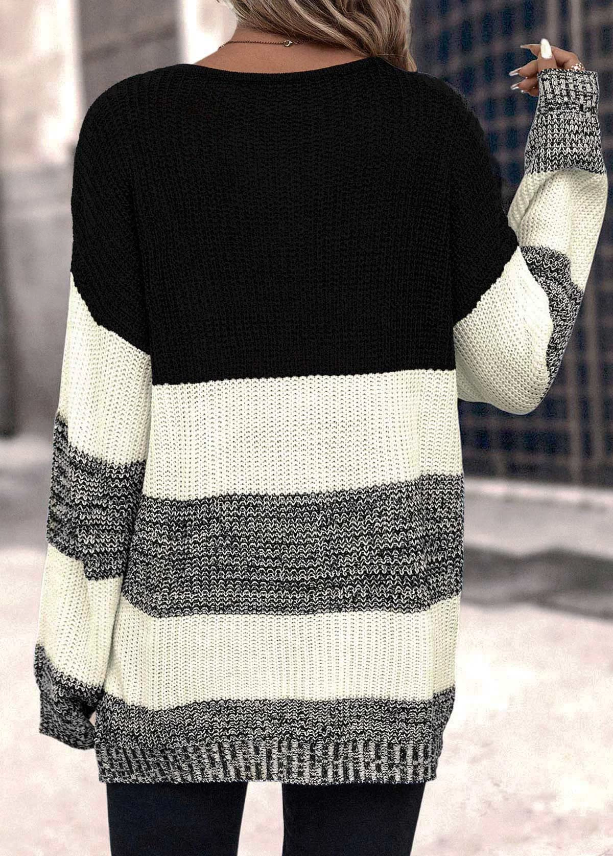 Dark Grey Weave Long Sleeve Round Neck Sweater - Image 2