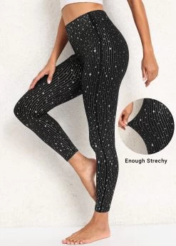 Black High Waisted Ankle Length Hot Stamping Leggings