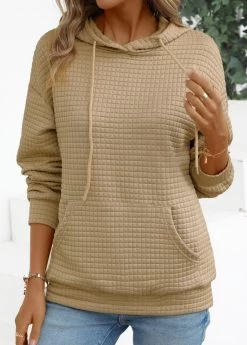 Light Camel Pocket Long Sleeve Hoodie