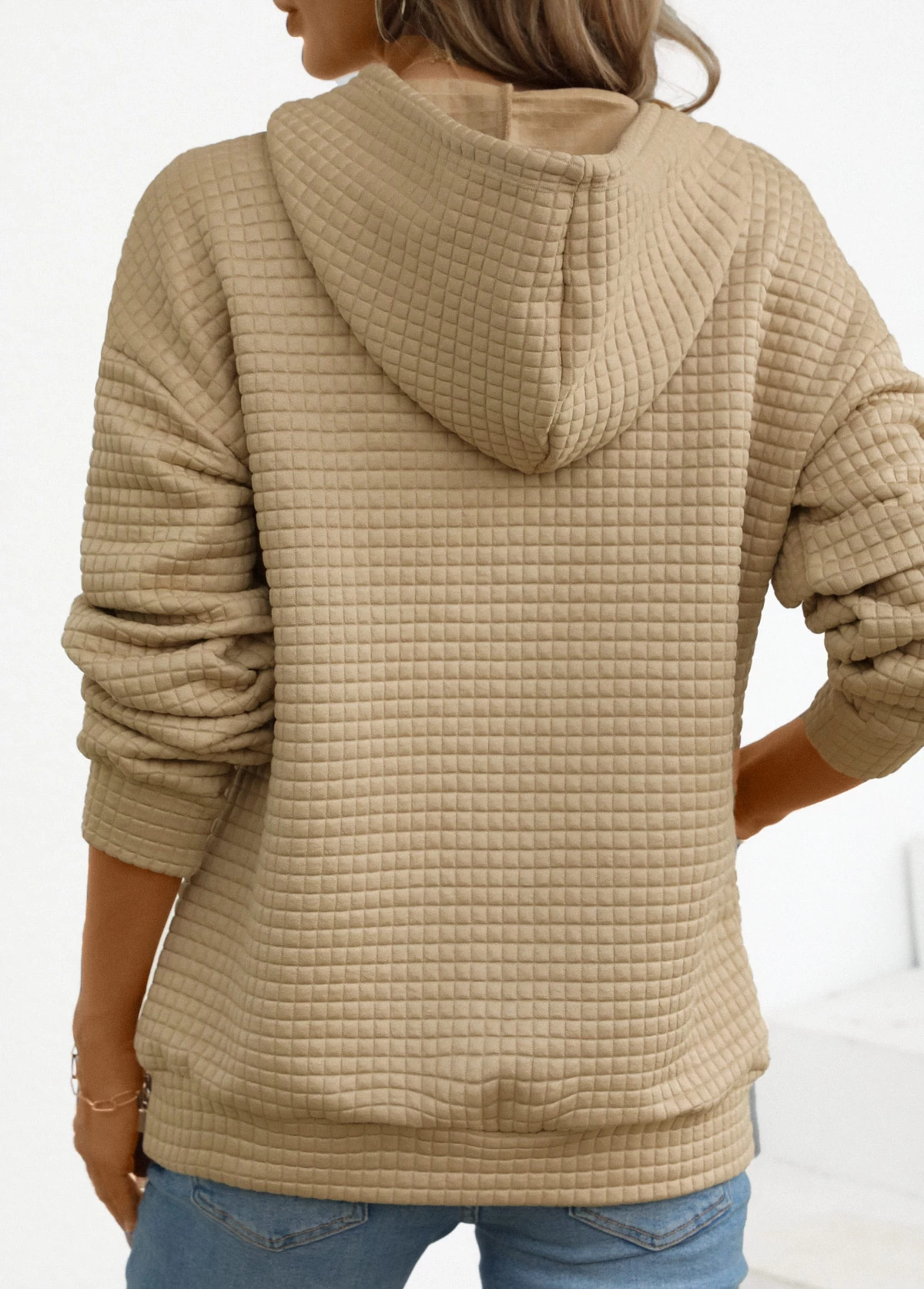 Light Camel Pocket Long Sleeve Hoodie - Image 2