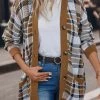 Dark Camel Pocket Plaid Long Sleeve Cardigan