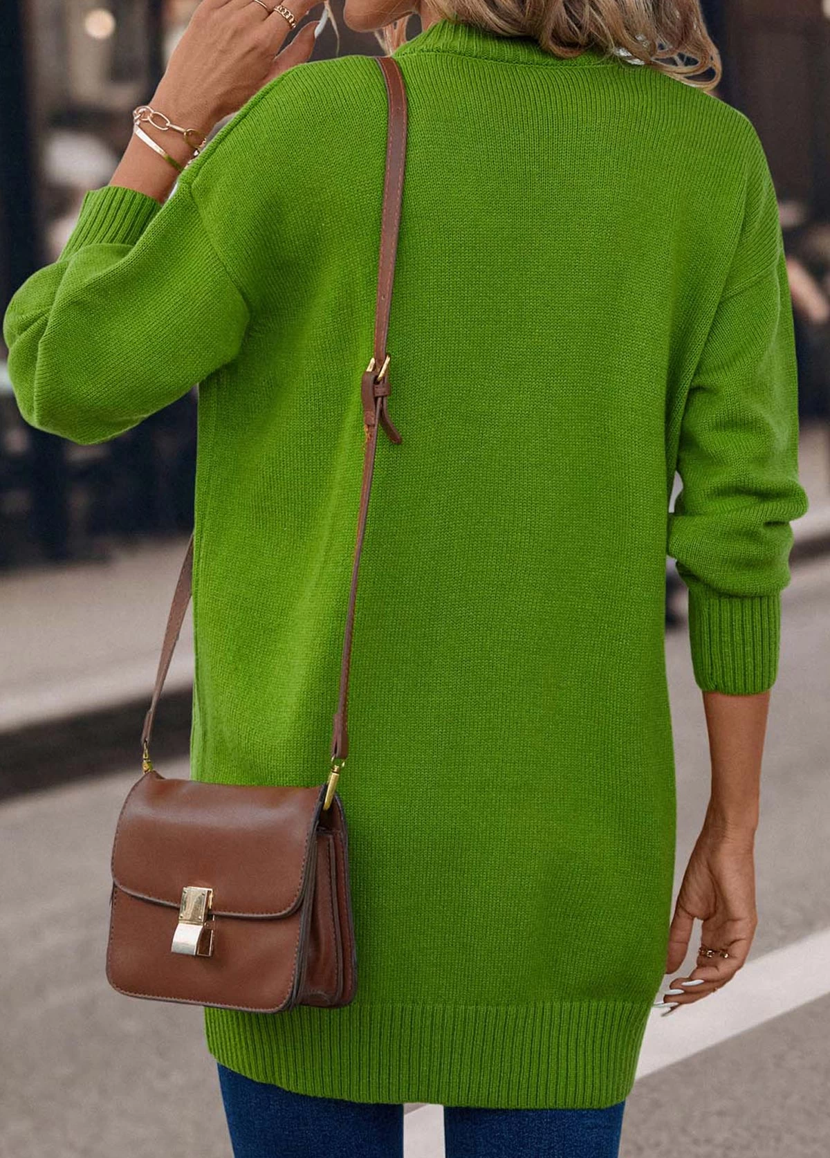 Grass Green Pocket Long Sleeve V Neck Cardigan - Image 2