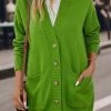 Grass Green Pocket Long Sleeve V Neck Cardigan