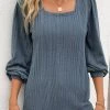 Blue Long Sleeve Square Neck T Shirt
