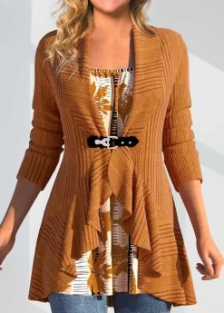 Orange Fake 2in1 Leaf Print T Shirt