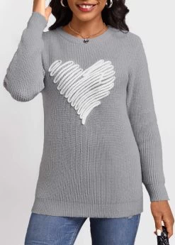 Grey Patchwork Long Sleeve Round Neck Sweater