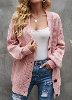 Light Pink Button Long Sleeve Cardigan