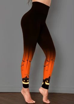 Black Halloween Print High Waisted Ankle Length Leggings