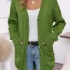 Green Pocket Long Sleeve V Neck Cardigan