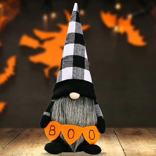 Black Halloween Print Plaid Letter Doll
