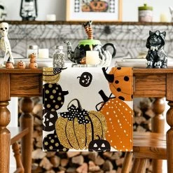 Linen Orange Halloween Print Tablecloth