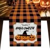 Orange Halloween Print Plaid Bat Table Runner
