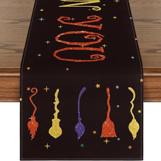 Orange Halloween Print Linen Table Runner