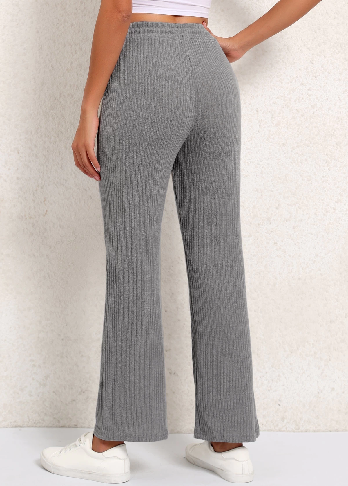 Elastic Waist High Waisted Grey Pants - Image 2