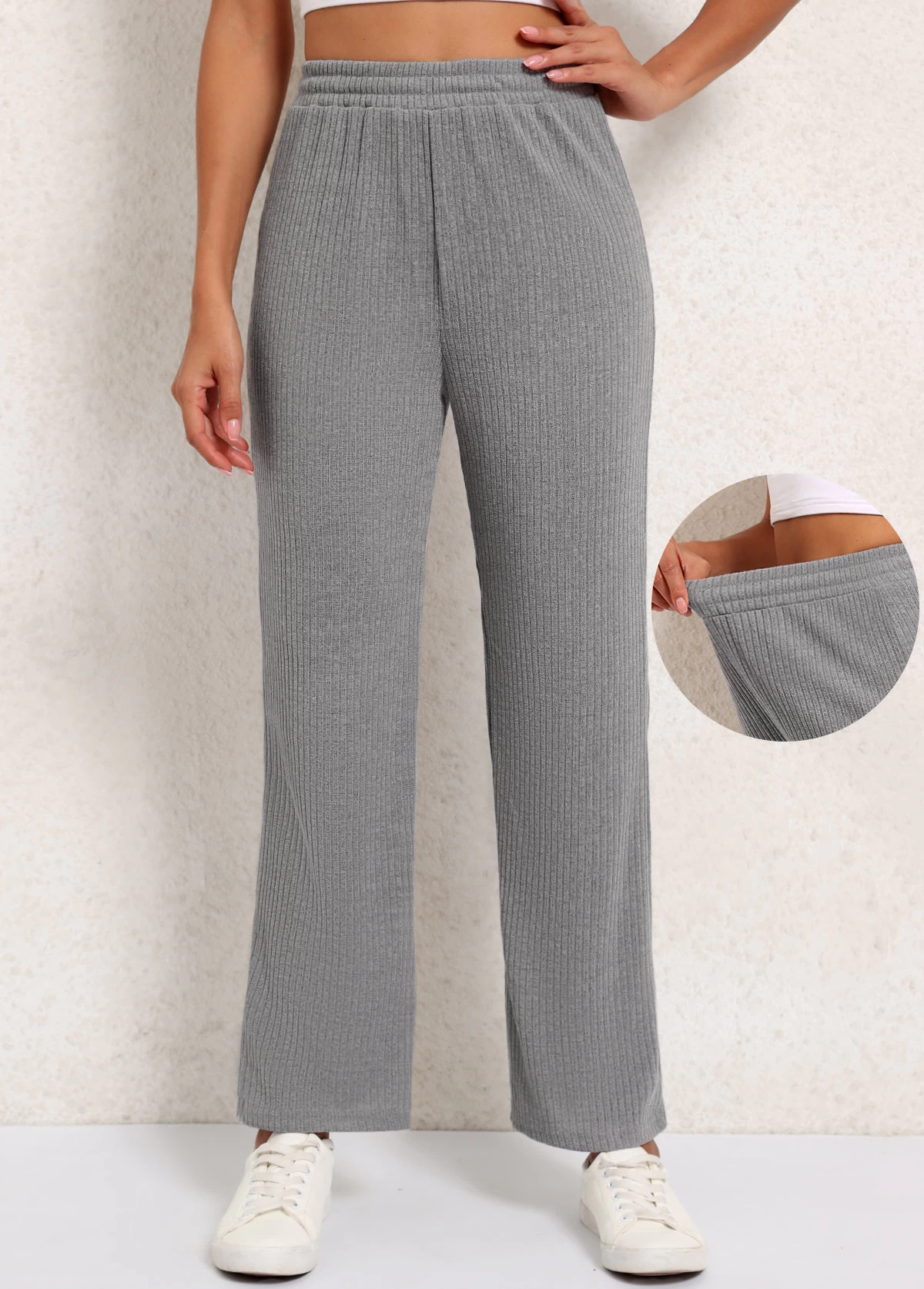 Elastic Waist High Waisted Grey Pants