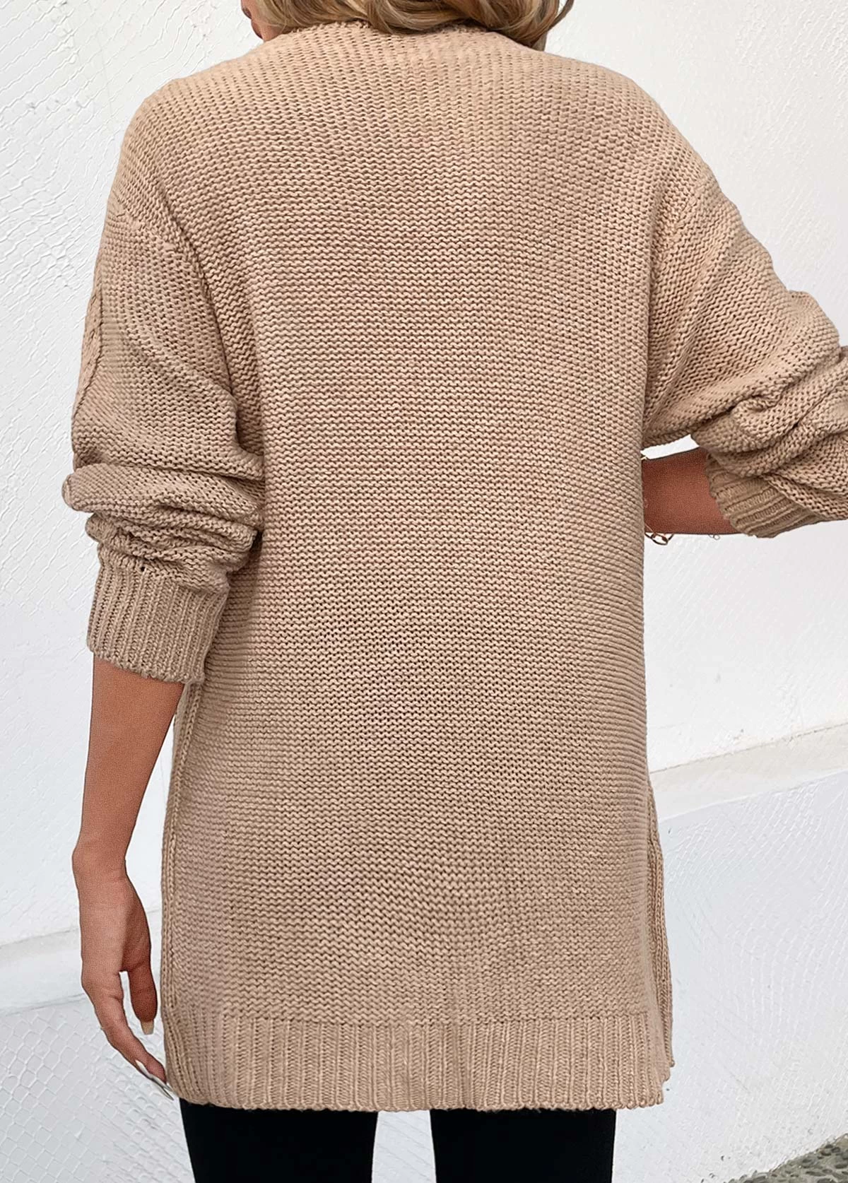 Light Camel Cable Long Sleeve Cardigan - Image 2