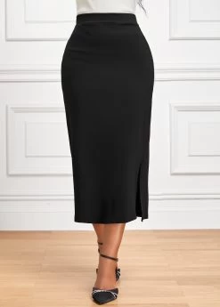Black Side Split Elastic Waist Bodycon Skirt