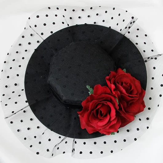 Red Rose Mesh Detail Polka Dot Fascinator - Image 2