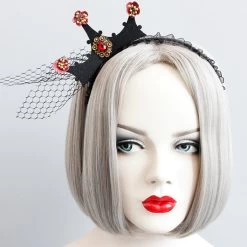 Red Mesh Rhinestone Detail Gothic Headband