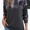 Dark Grey Patchwork Tribal Print Long Sleeve T Shirt