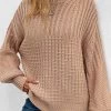 Light Coffee Rib Long Sleeve Round Neck Sweater